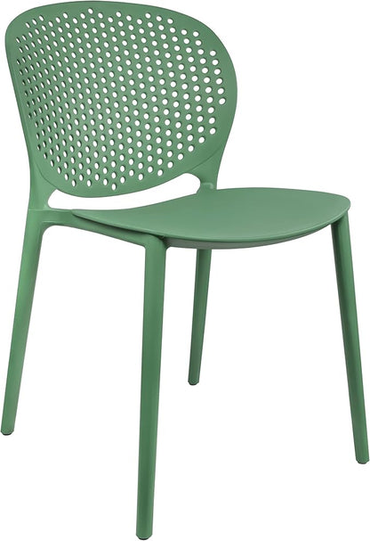 Green Plastic Patio Dining Chair Set of 2, Stackable & Weatherproof