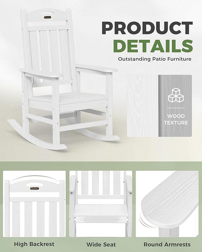 Rocking Chair, Oversized White Outdoor Rocker with Wood-Grain Finish