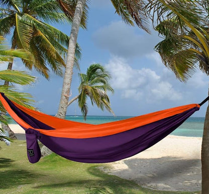 Gold Armour Camping Hammock - XL Double Hammock Portable Hammock Camping Accessories Gear for Outdoor Indoor with Tree Straps, USA Based Brand (Purple and Orange)