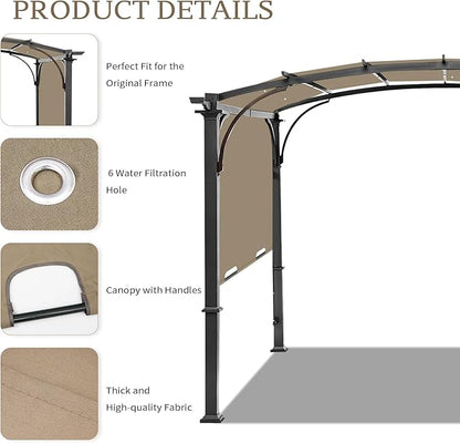 Pergola Canopy Replacement Cover for Lowe's Allen + Roth 10x10 Ft Freestanding Pergola, 200" x 103" Shade Cover, Compatible with Model #L-PG152PST-B,Cover Only (Khaki)