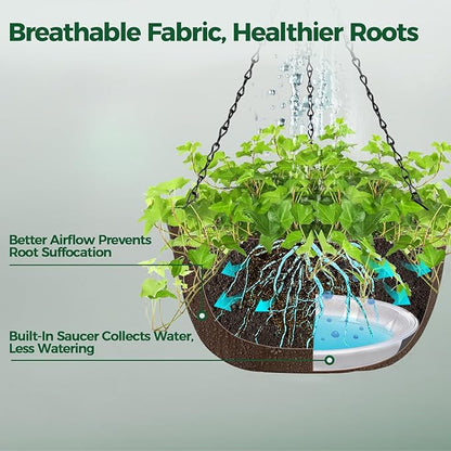T4U Hanging Planters for Outdoor Plants, 10 Inch 6 Pack Fabric Hanging Baskets with Drainage Tray, Decorative Hanging Pots for Plants Outdoor Patio Porch Garden Use（Brown）