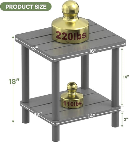 Outdoor Side Table, 2-Tier Small Outdoor Table for Patio, Adirondack Side Tables for Outside or Indoor, Bamboo End Table for Pool, Porch, Weather Resistant Easy Maintenance-Gray