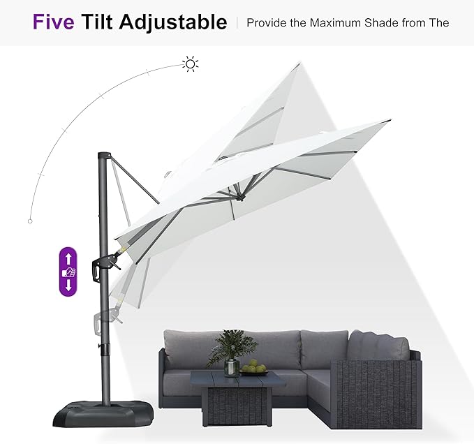 PURPLE LEAF 8 Feet Patio Umbrella Outdoor Cantilever Square Umbrella Aluminum Offset Umbrella with 360-degree Rotation for Garden Deck Pool Patio, White