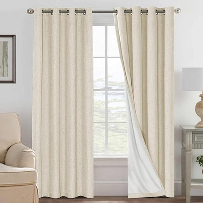 H.VERSAILTEX Linen Curtains 100% Blackout Curtains for Bedroom 102 inch Long Full Light Blocking Nature Linen Blended Window Curtains for Living Room Nickel Grommet (2 Panels, Bleached Sand)