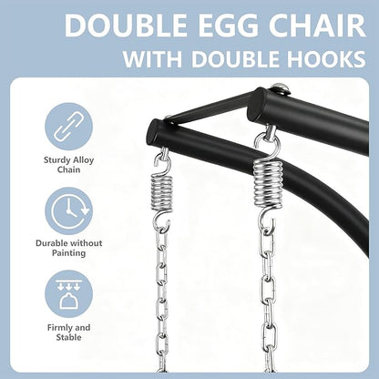 SWITTE Double Egg Swing Chair with Stand, Outdoor Patio 2 Person Hanging Wicker Hammock Chairs with Cushion for Indoor Bedroom, Lawn, Garden-Dark Grey