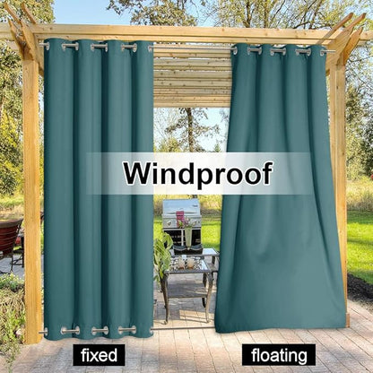 NICETOWN 2 Panels Outdoor Patio Curtains Extra Long Drapes 108 L Waterproof/Windproof, Top and Bottom Rustproof Grommet Keep Warm in Winter Privacy for Yard/Porch, Teal, 52" W per Panel