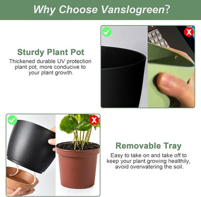 Planters for Indoor Plants 3 Pack, 10/9/8 Inch Self Watering Flower Pots with Drainage Hole, Plastic Large Plant Pots (Black)