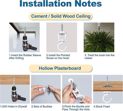 ONIKK Ceiling Hooks for Hanging Plants (2 PCS White), Heavy Duty Metal Plant Hooks, Screw in Hooks for Hanging Birdfeeders, Lamps, Planters, Indoor Outdoor Wall Baskets Hooks up to 33 lbs