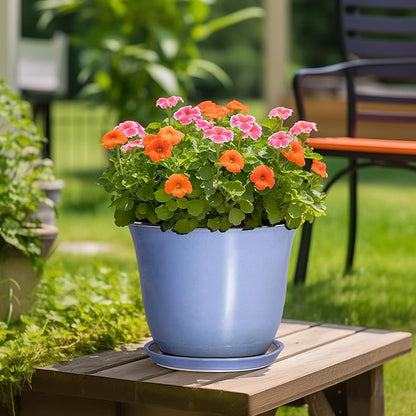 12 Inch Pots for Plants - Ceramic Planter with Drainage Hole and Plant Saucer, Round Plant Pot for Indoor Outdoor, Modern Large Flower Planter, Garden Decor, Plant Lovers Gifts, Purple-Blue