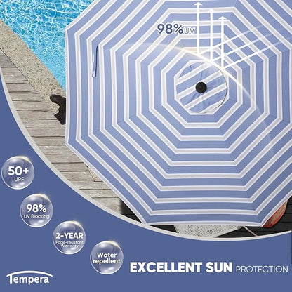 Tempera Patio Market Outdoor Table Umbrella with Auto Tilt and Crank, Large Sun Umbrella with Sturdy Pole & Fade Resistant Canopy, Easy to Set