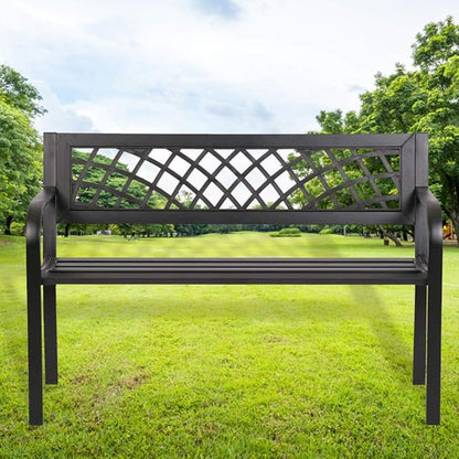Garden Bench Outdoor Bench with Plastic Backrest for Patio Metal Bench Park Bench or Yard Porch Clearance Work Entryway