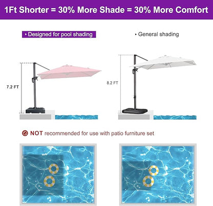 PURPLE LEAF 8' X 8' Patio Umbrella for Pool 7' High Offset Outdoor Cantilever Umbrella Swimming Pool Umbrella with 360°Rotation for Poolside Terra