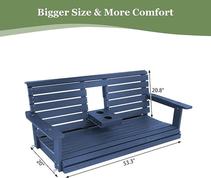 Poly Lumber 3-Seat Porch Swing, HIPS 5-Feet Bench Swing with Foldable Cup Holders,18/8 Stainless Steel Hardware, High Backrest and Deep Contoured Seat (Navy Blue, 5-feet)