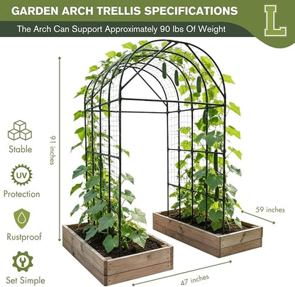 Garden Trellis Arch 7FT Tall – Plastic Coated Metal Arch Trellis for Climbing Plants Outdoor, Weather-Resistant Steel Garden Arch for Vegetables Cucumber Tomato, Raised Bed Trellis