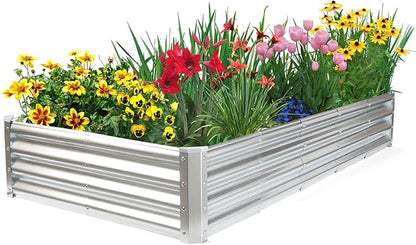 JERIA 6×3×1ft Raised Garden Bed with Support Rods,Galvanized Raised Garden Bed Kit Outdoor Metal Gardening Planter Box for Vegetable, Fruits, Flower