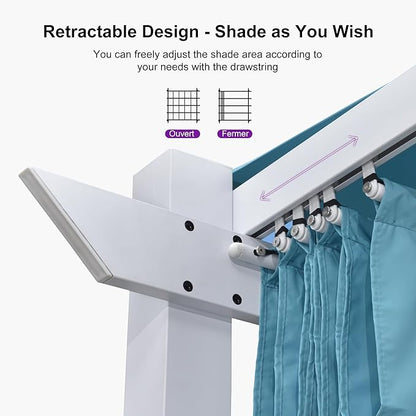 PURPLE LEAF 10' x 13' Outdoor Aluminum Pergola White Heavy-Duty Retractable Pergola Patio Metal with Double Sun Shade Canopy and Light for Backyard Gardens Deck, Blue