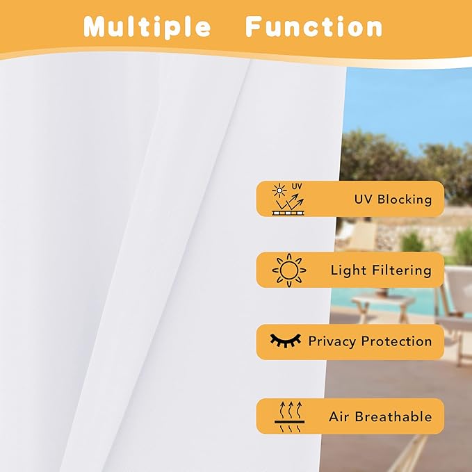 HolidayIdeas White Outdoor Curtains for Patio Waterproof, 4 Panels - 54 x 84 Inch - Privacy Protection & Light Filtering Curtains Grommet Outside Curtains for Porch, Gazebo, Pergola, Backyard