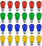 24 Pack S14 Colored LED String Light Bulbs, 1W Plastic Shatterproof Replacement Bulbs for Outdoor Patio Backyard Lights, E26 Medium Base, Warm White 2200K, Dimmable, Red/Green/Blue/Orange