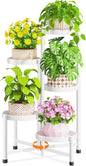LASZOLA 5 Tiered Folding Tall Plant Stand Indoor for Multiple Large Planter, Heavy Duty Metal Adjustable Flower Rack for Narrow Corner, Sturdy Vertical Spiral Shelving Holder for Modern House, White