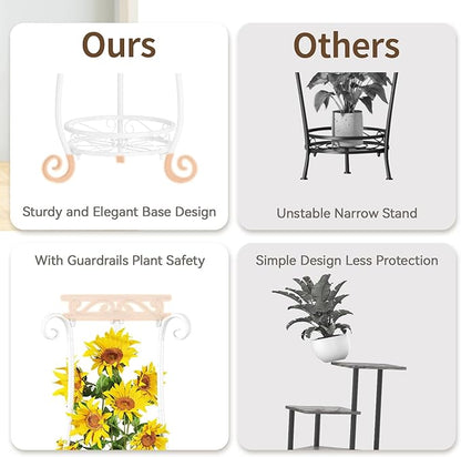 LASZOLA 2 Tier White Metal Plant Stand for Multiple Large Planters Indoor Outdoor Organizer, Heavy Duty Tall Flower Stand for Corner Patio Bathroom Office, Modern Sturdy Vertical Iron Rack, Cat Proof