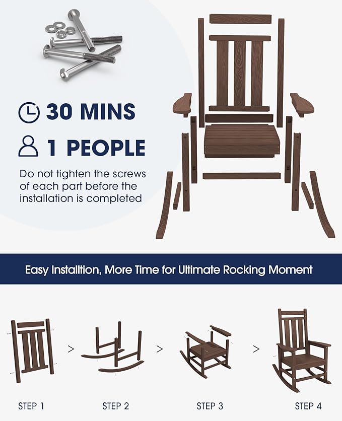 Rocking Chair, Coffee Oversized Patio Chair, 350 lb Capacity, HDPE