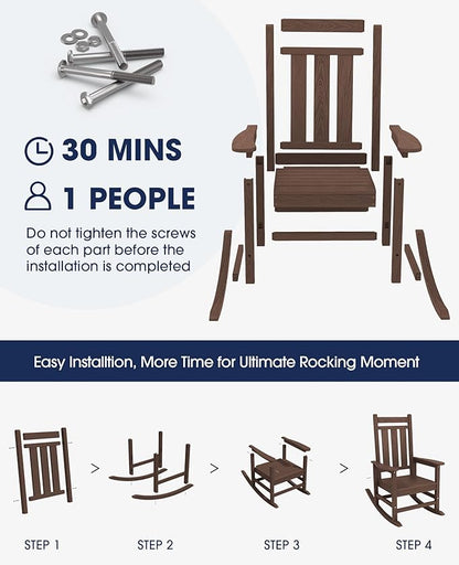 Rocking Chair, Coffee Oversized Patio Chair, 350 lb Capacity, HDPE