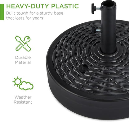 Best Choice Products Fillable Umbrella Base Stand, Round Faux Wicker Plastic Patio Umbrella Base Stand, Pole Holder for Outdoor, Lawn w/ 55lbs Weight Capacity, 2 Adjustment Knobs