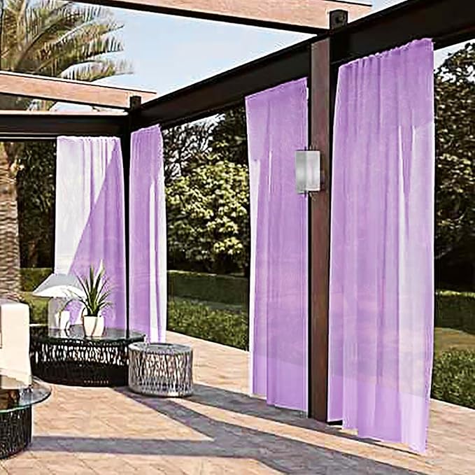 SpaceDresser Waterproof Outdoor Sheer Curtains for Patio - 2 Panels Rod Pocket Indoor Voile Sheer Curtain for Living Room,52W x 120L inch,Lavender