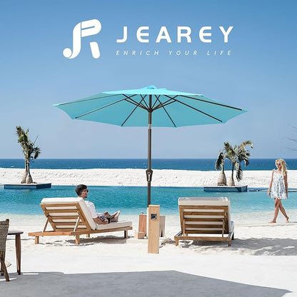 JEAREY 9FT Patio Umbrellas Outdoor Table Umbrella with Push Button Tilt and Crank, Market Umbrella 8 Sturdy Ribs UV Protection Waterproof for Garden, Deck, Backyard, Pool (Sky Blue)
