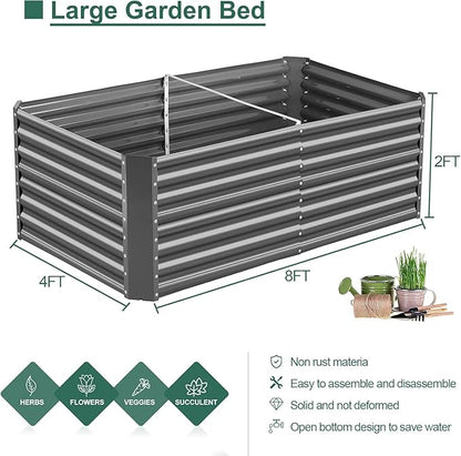 Land Guard 2 Pack 8×4×2ft Galvanized Raised Garden Bed Kit, Galvanized Planter Raised Garden Boxes Outdoor, Large Metal Raised Garden Beds for Vegetables (Gray)