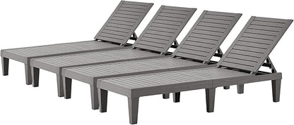 Outdoor Lounge Chaise, Adjustable Pool Lounge Chairs with 5 Positions Backrest, Waterproof Sun Loungers for Garden Pool Beach Patio Deck Sunbathing Set of 4