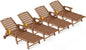 Ciokea Outdoor Lounge Chair Set of 4, All Weather Patio Chaise Lounge Chairs for Outside, HDPE Chair with Rolling Wheels & Cup Holder, 5 Position, Deck, Pool, Brown