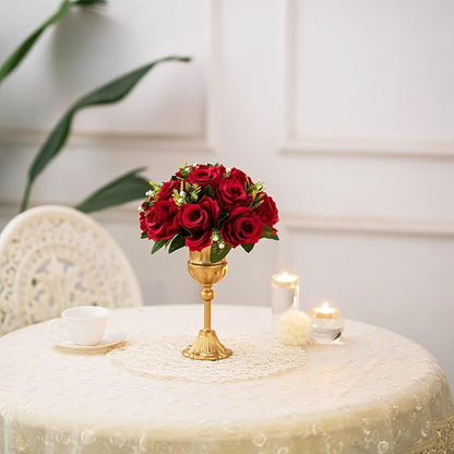 Artificial Flower Ball Centerpieces, Crimson Faux Silk Roses, 9.5 Inch