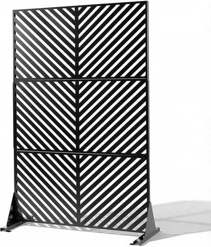 VINGLI Privacy Fence Panels, 72H’’ x 47W’’ Metal Privacy Screen Freestanding, Decorative Privacy Panels for Patio Garden Pool, Outdoor & Indoor (Diagonal Stripe)