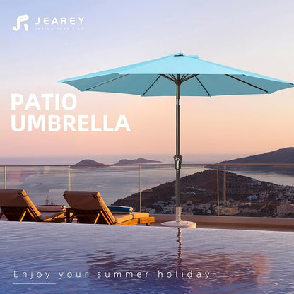 JEAREY 9FT Patio Umbrellas Outdoor Table Umbrella with Push Button Tilt and Crank, Market Umbrella 8 Sturdy Ribs UV Protection Waterproof for Garden, Deck, Backyard, Pool (Sky Blue)