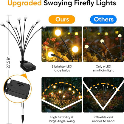 Outdoor Solar Garden Lights: 4 Pack 32 LED Firefly Solar Powered Lamps - Bright Outside Waterproof Pathway Lighting Modern Yard Patio Decorations - 2025 Gardening Gifts for Women Mom Friends