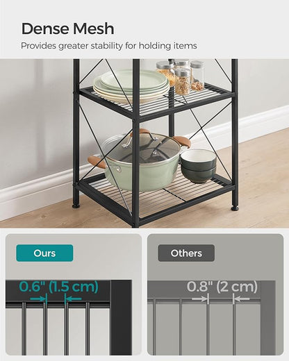 SONGMICS 5-Tier Metal Storage Rack, Shelving Unit with X Side Frames, Dense Mesh, 12.6 x 15.7 x 57.3 Inches, for Entryway, Kitchen, Living Room, Bathroom, Industrial Style, Ink Black UBSC145B01