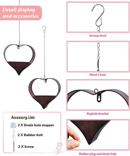 Metal Plant Hangers Indoor and Outdoor for Mom Women Her Wife Garden Lovers Birthday - Heart Shape Hanging Planters for Window Wall Living Room Office Decor(2 Pack)