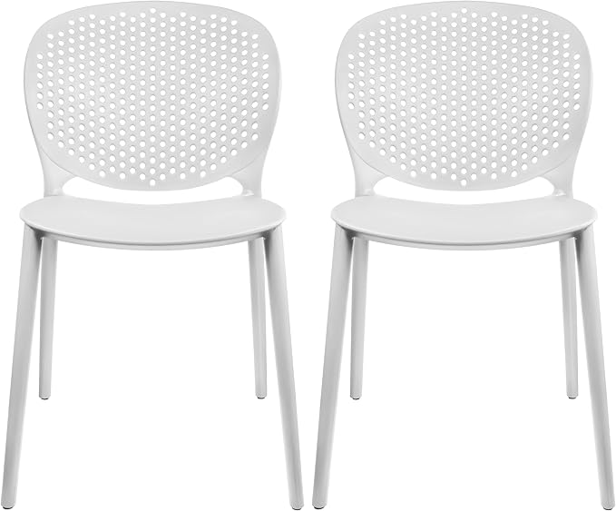 Patio Dining Chairs, Set of 2 White Stackable Plastic Chairs