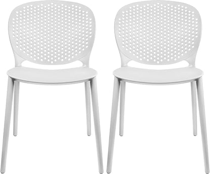 Patio Dining Chairs, Set of 2 White Stackable Plastic Chairs