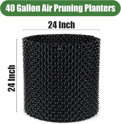 Air Pruning Containers, 40 Gallon Air Pruning Planters, Sturdy Plastic Roots Control Planter Container for Tree Grow Outdoor, Garden Self-Planting Planters, Size 24"x24", Black, 2P