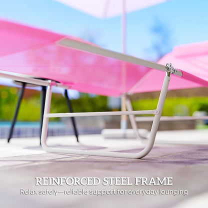 Outsunny Folding Chaise Lounge Chair, Pool Sun Tanning Chair, Outdoor Lounge Chair with Reclining Back, Breathable Mesh Seat, Headrest for Beach, Yard, Patio, Pink