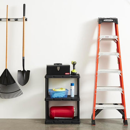 Gracious Living 4 Pack Light Duty Storage Shelves, Knect-A-Shelf 3-Shelf Ventilated Shelving Rack Organizer for Home, Garage, Basement, Laundry, Black