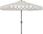 SAFAVIEH 9ft Outdoor Patio Umbrella, Round, Valance, Ivory & Black Trim, Auto Crank Tilt, UV Resistant for Deck, Backyard, Poolside (PAT8006E)
