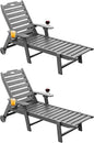Carauci Lounge Chair Outdoor Set of 2, HDPE Chaise Lounge with Wheels, 5-Position Adjustable Backrest & 2 Cup Holders Patio Lounge Chair, All-Weather Pool Sun Lounger for Poolside, Backyard, Grey