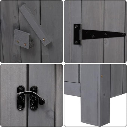 Outvita 70in Outdoor Storage Shed, Waterproof Wooden Garden Storage Cabinet with Lockable Door, Grey