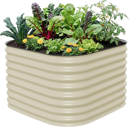 Vego garden 26" Extra Tall Raised Garden Bed Kits, 4 in 1 Modular Raised Planter Box for Vegetables Flowers Fruits Oval Metal Raised Garden Pearl White