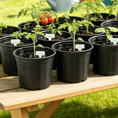 60-Pack 2 Gallon Flexible Plastic Plant Pots with 50Pcs Plant Labels,Thickened Soft Seed Starting Container for Indoor Outdoor Plants, Seedlings, Vegetables, Succulents and Cuttings