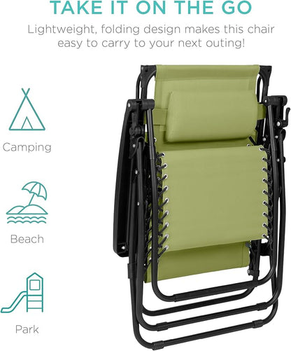 Best Choice Products Folding Zero Gravity Outdoor Recliner Patio Lounge Chair w/Adjustable Canopy Shade, Headrest, Side Accessory Tray, Textilene Mesh - Dusty Green