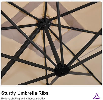 PURPLE LEAF 11.5' X 11.5' Telescopic Patio Umbrella with Base Included Lifting Cantilever Offset Square Large Umbrella for Pool Outdoor Patio Deck Garden Beige